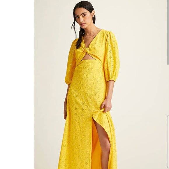Hutch Anthropologie Yellow Cutout Maxi Dress Size 12 - Picture 1 of 8